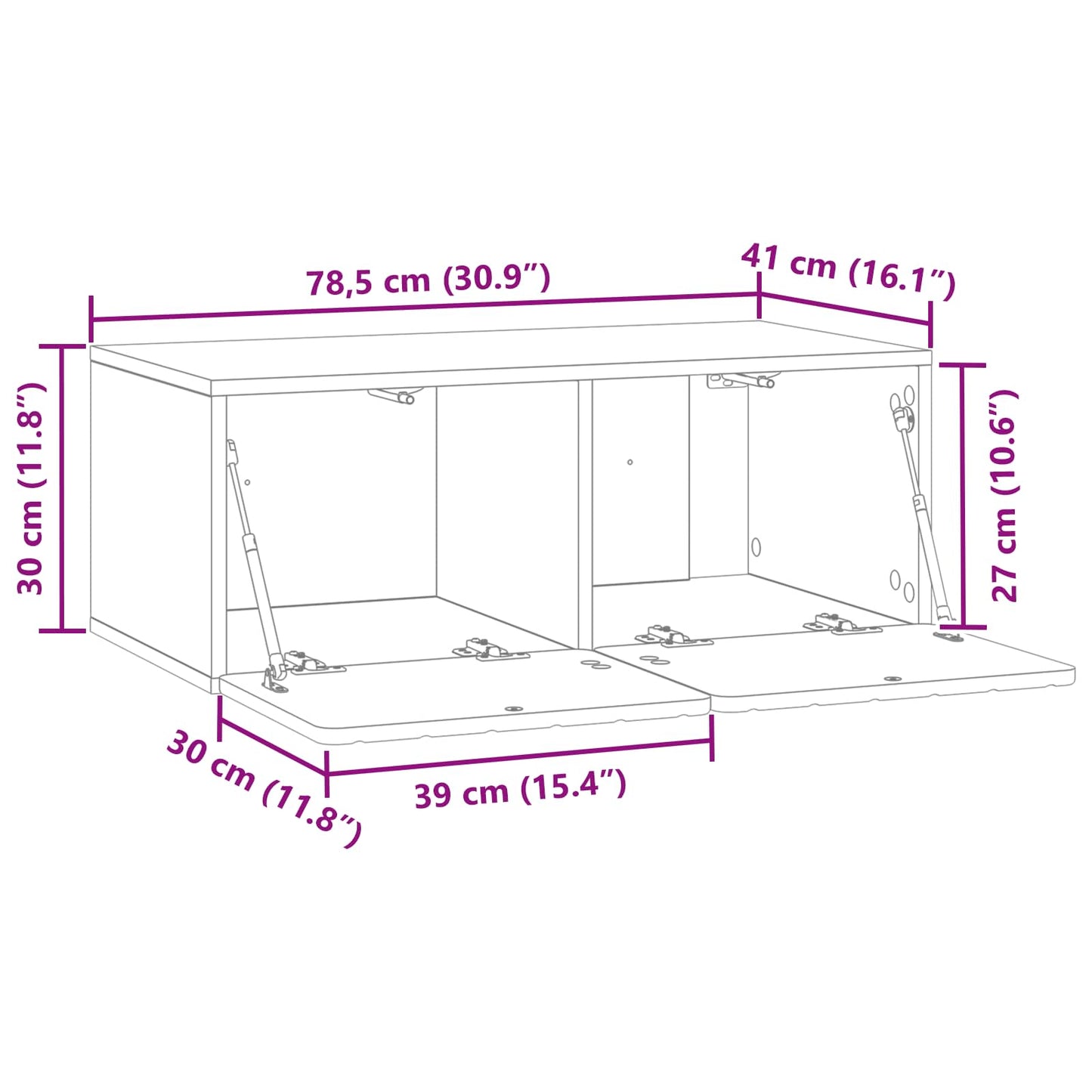 Fali TV szekrény 78,5 x 41 x 30 cm Fekete Szerelt Fa