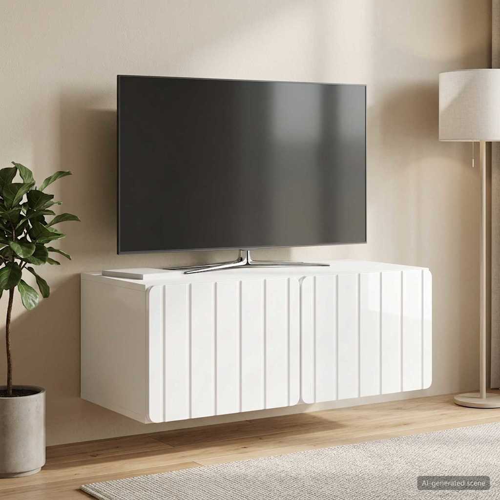 Fali TV szekrény 78,5 x 41 x 30 cm Magasfényű Fehér Szerelt Fa