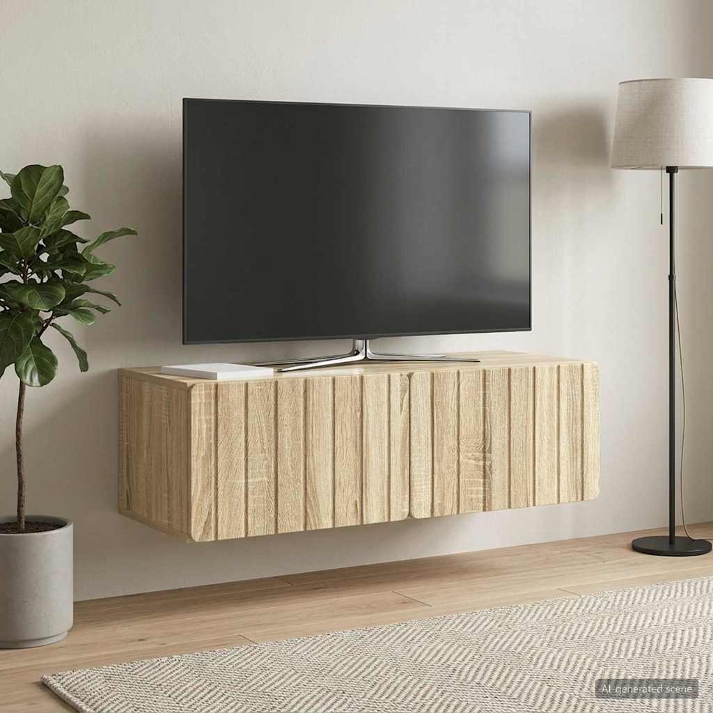 Fali TV szekrény 98 x 41 x 30 cm Sonoma Tölgy Szerelt Fa