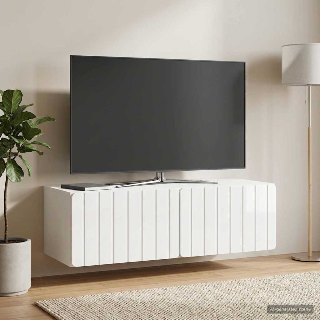 Fali TV szekrény 98 x 41 x 30 cm Magasfényű Fehér Szerelt Fa
