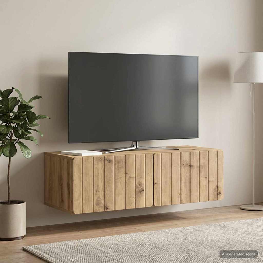 Fali TV szekrény 98 x 41 x 30 cm Kézműves Tölgy Szerelt Fa