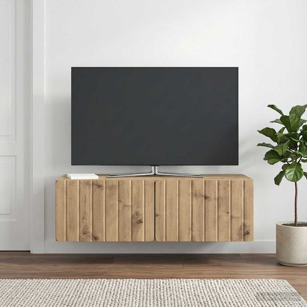 Fali TV szekrény 98 x 41 x 30 cm Kézműves Tölgy Szerelt Fa