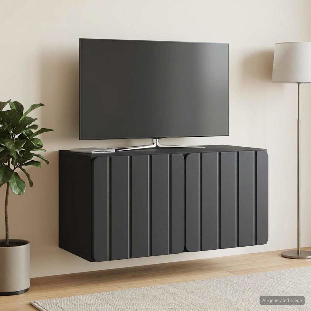 Fali TV szekrény 59,5 x 31 x 30 cm Fekete Szerelt Fa