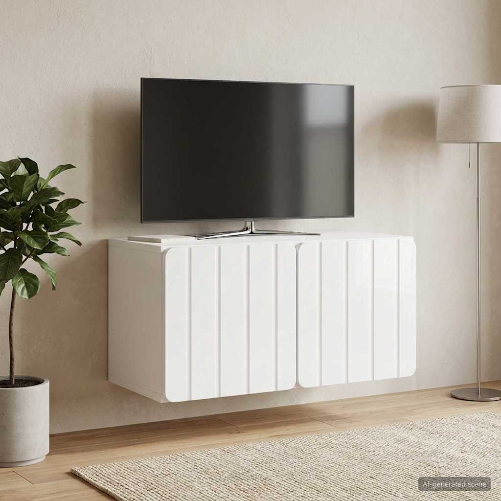 Fali TV szekrény 59,5 x 31 x 30 cm Magasfényű Fehér Szerelt Fa