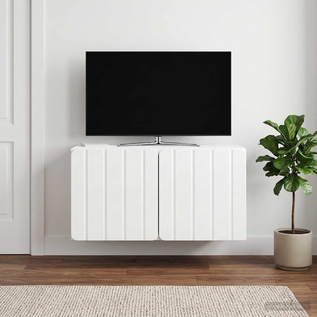 Fali TV szekrény 59,5 x 31 x 30 cm Magasfényű Fehér Szerelt Fa