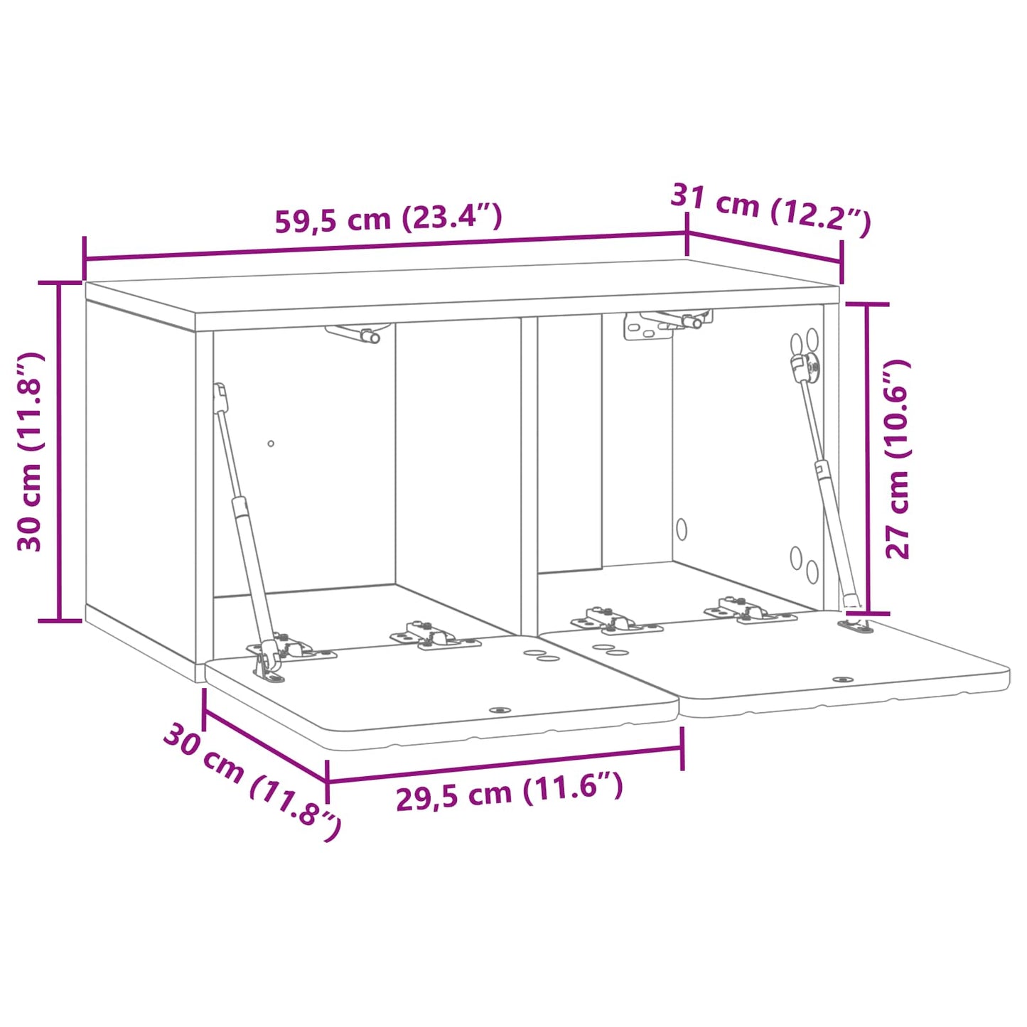Fali TV szekrény 59,5 x 31 x 30 cm Füstös Tölgy Szerelt Fa