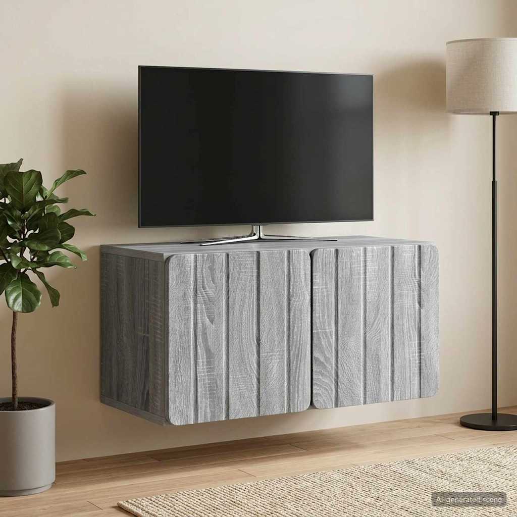 Fali TV szekrény 59,5 x 31 x 30 cm Szürke Sonoma Szerelt Fa