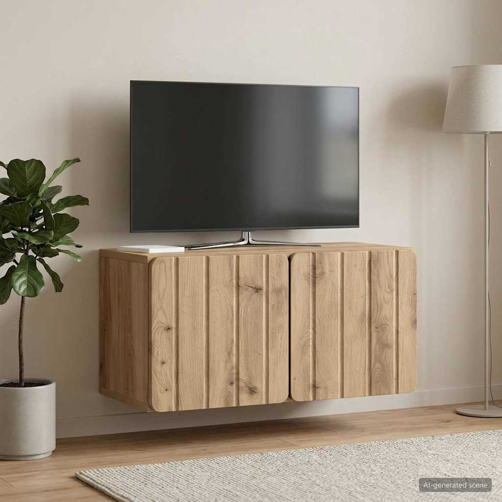 Fali TV szekrény 59,5 x 31 x 30 cm Kézműves Tölgy Szerelt Fa