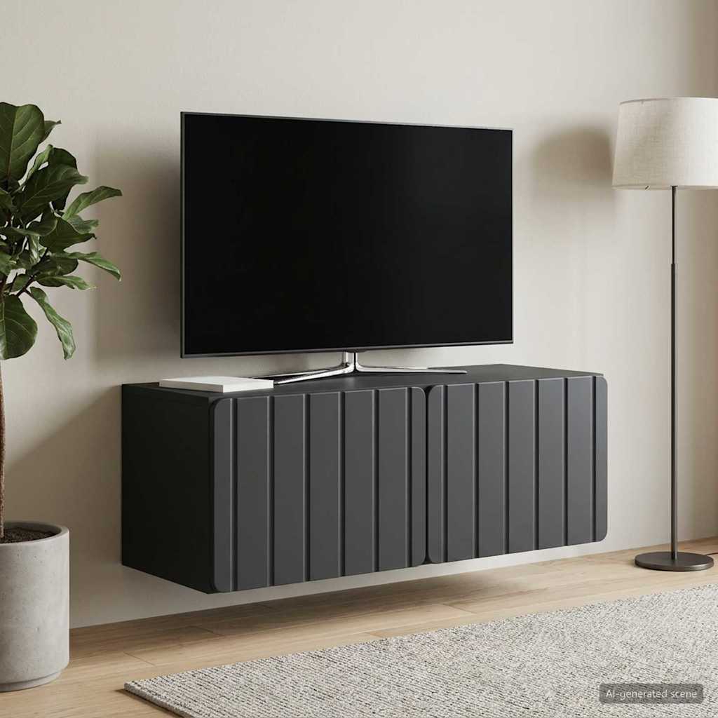 Fali TV szekrény 78,5 x 31 x 30 cm Fekete Szerelt Fa
