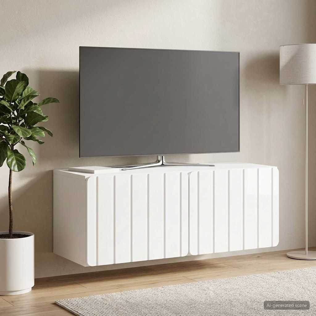 Fali TV szekrény 78,5 x 31 x 30 cm Magasfényű Fehér Szerelt Fa