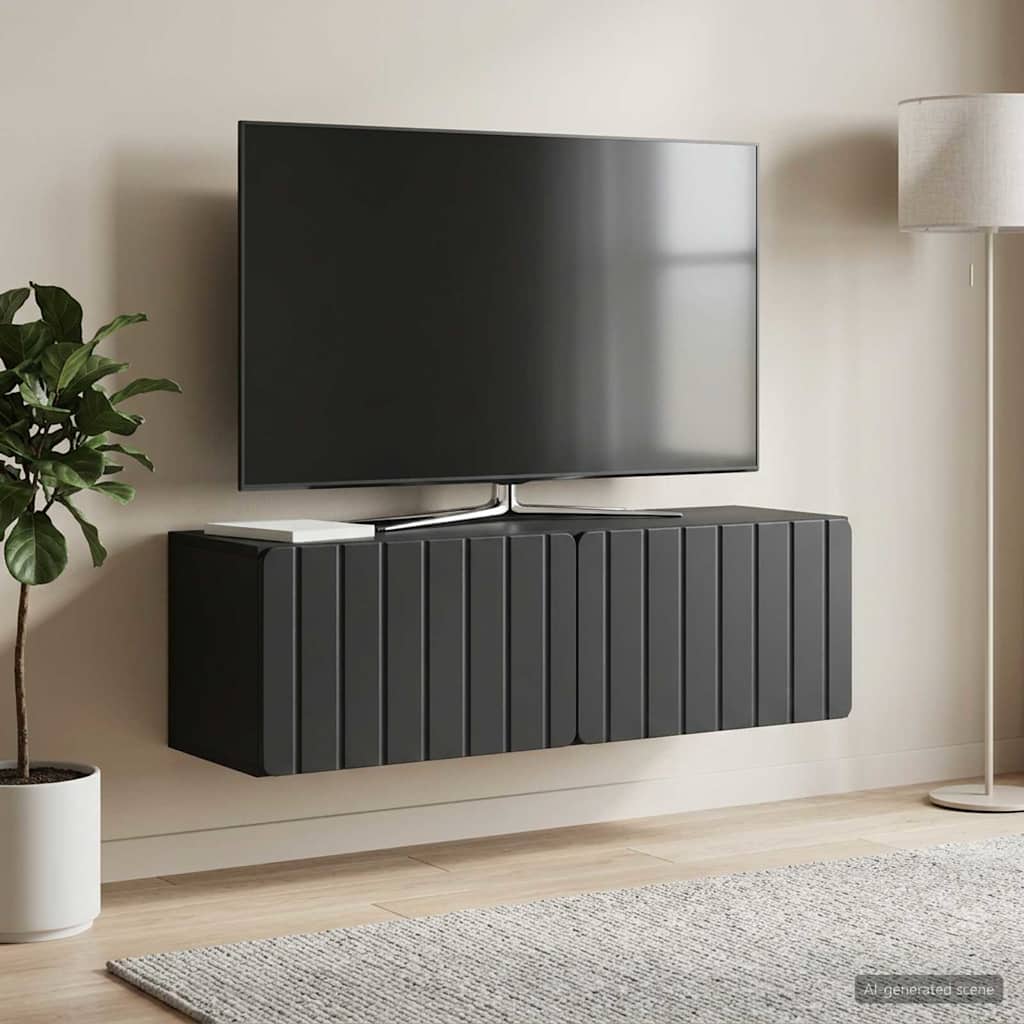 Fali TV szekrény 98 x 31 x 30 cm Fekete Szerelt Fa