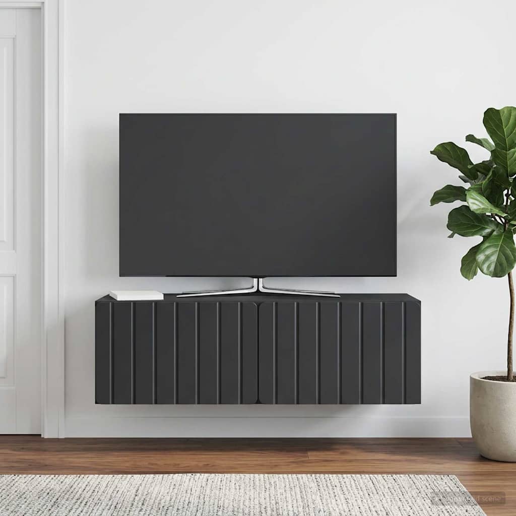 Fali TV szekrény 98 x 31 x 30 cm Fekete Szerelt Fa