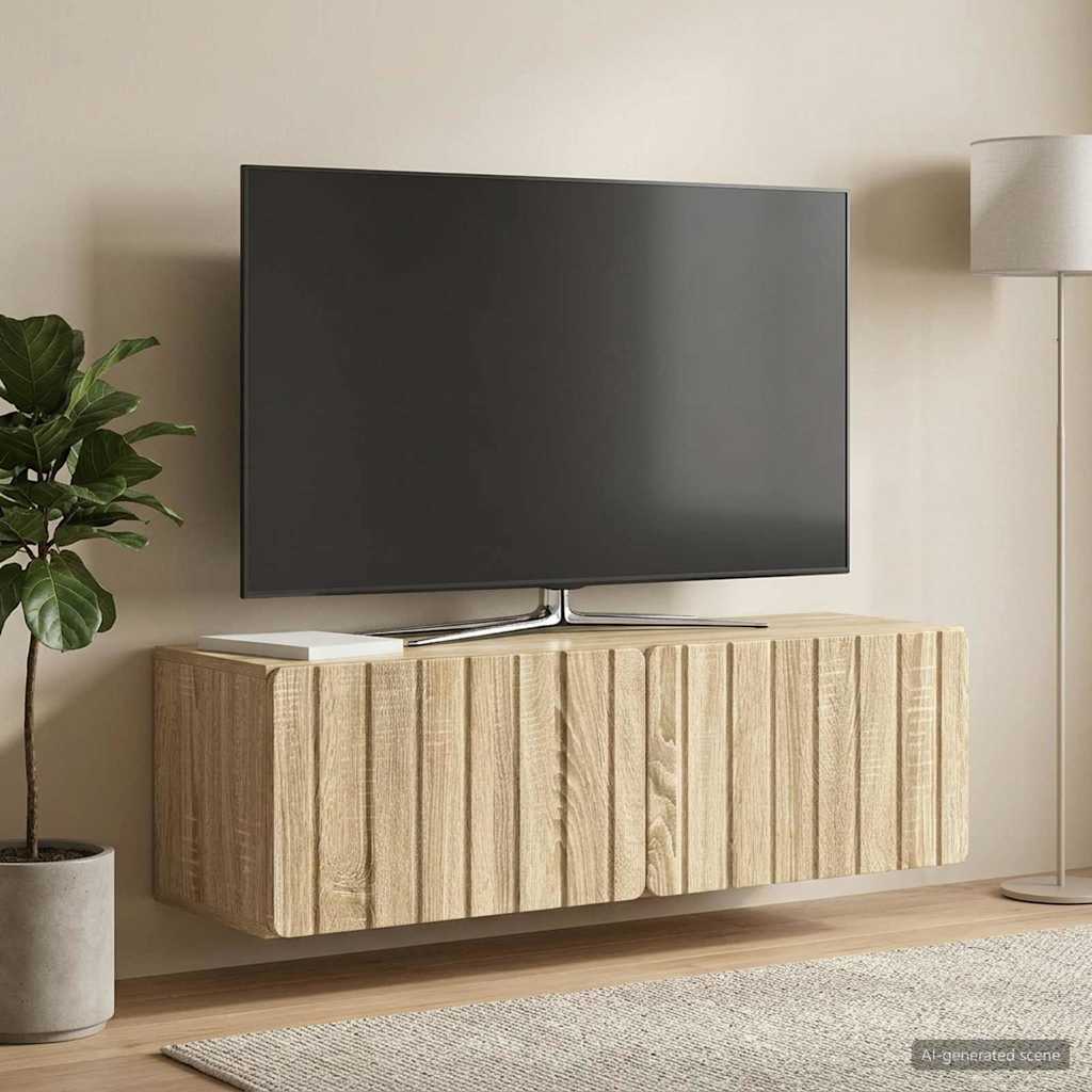 Fali TV szekrény 98 x 31 x 30 cm Sonoma Tölgy Szerelt Fa