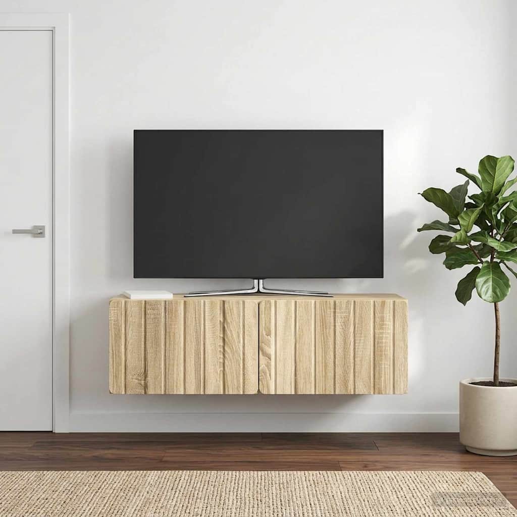 Fali TV szekrény 98 x 31 x 30 cm Sonoma Tölgy Szerelt Fa