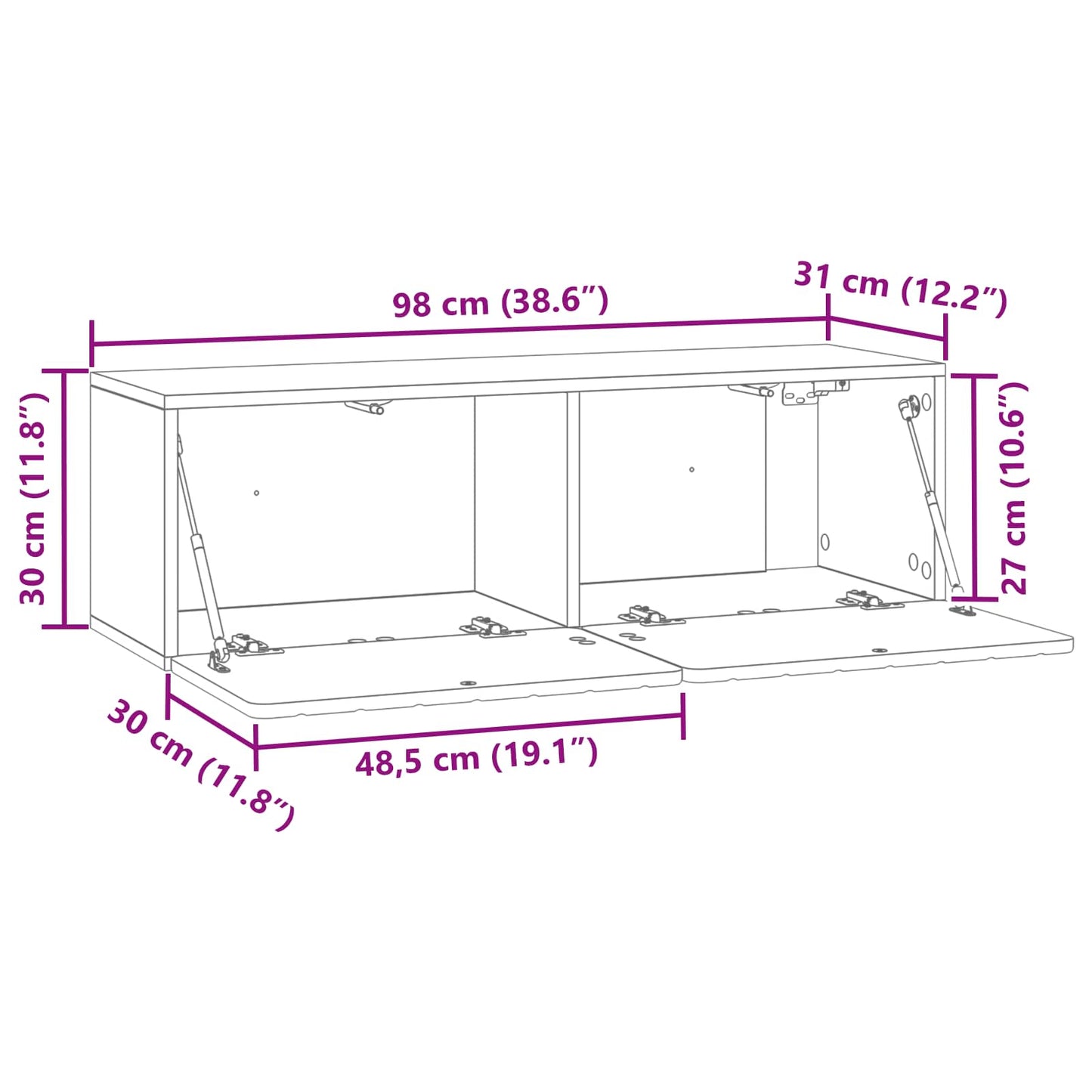 Fali TV szekrény 98 x 31 x 30 cm Sonoma Tölgy Szerelt Fa