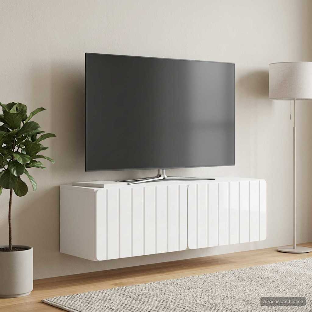 Fali TV szekrény 98 x 31 x 30 cm Magasfényű Fehér Szerelt Fa