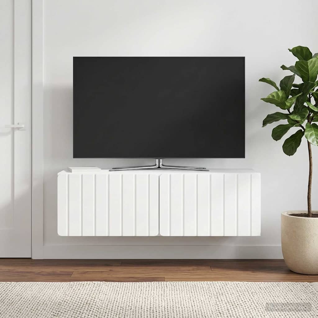 Fali TV szekrény 98 x 31 x 30 cm Magasfényű Fehér Szerelt Fa