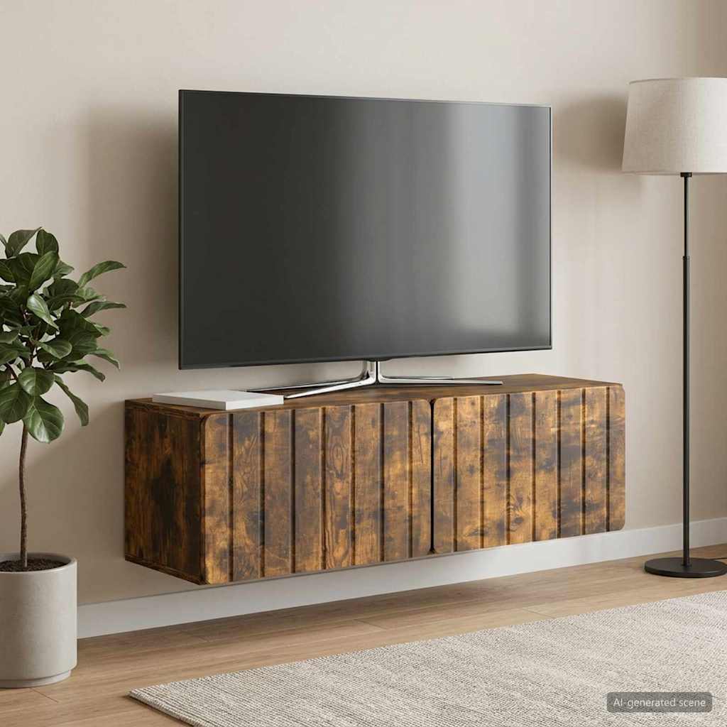 Fali TV szekrény 98 x 31 x 30 cm Füstös Tölgy Szerelt Fa