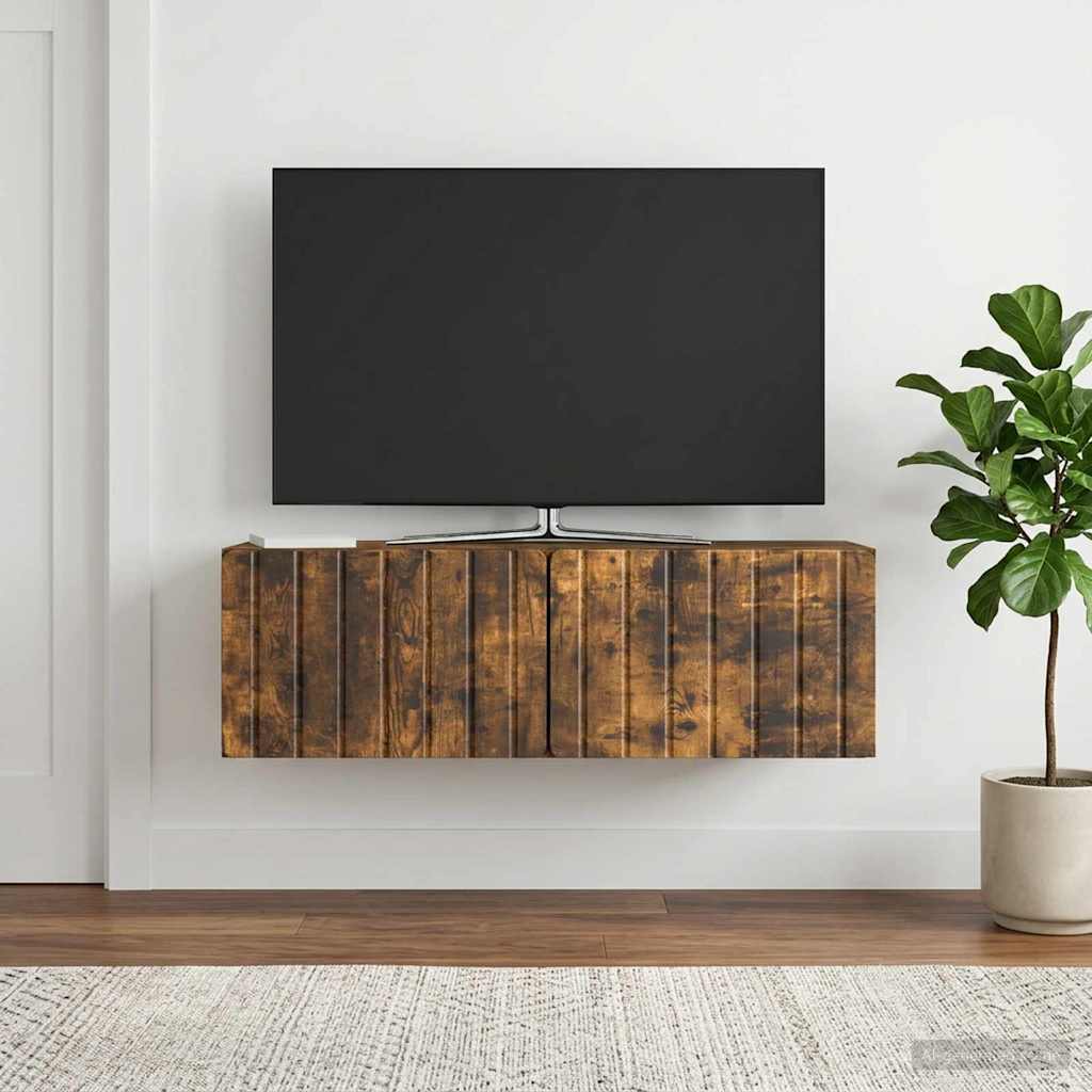 Fali TV szekrény 98 x 31 x 30 cm Füstös Tölgy Szerelt Fa