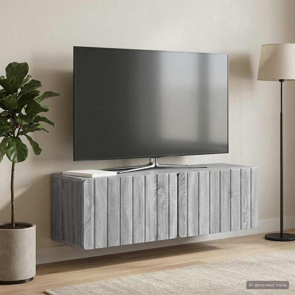 Fali TV szekrény 98 x 31 x 30 cm Szürke Sonoma Szerelt Fa