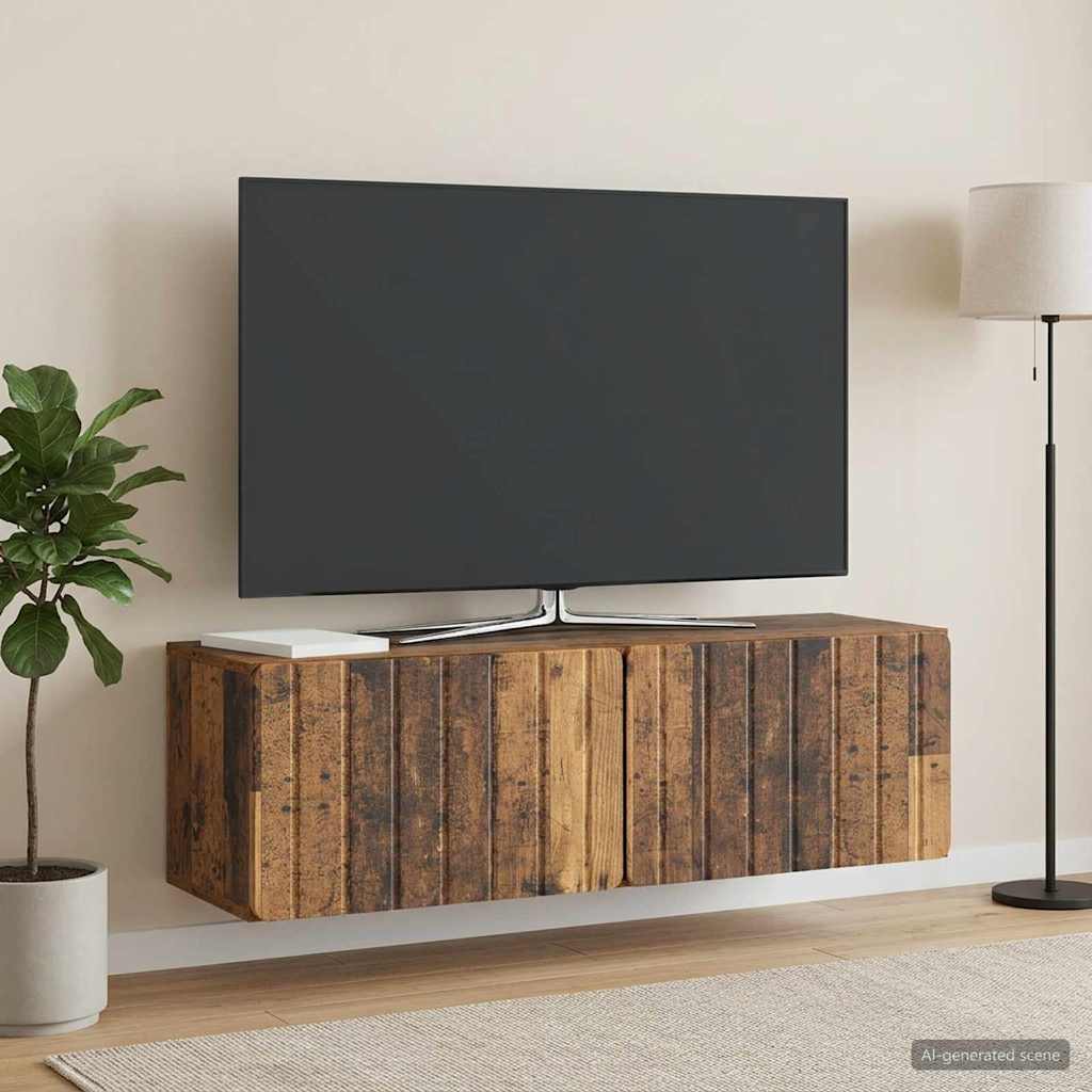 Fali TV szekrény 98 x 31 x 30 cm Antik Fa Szerelt Fa