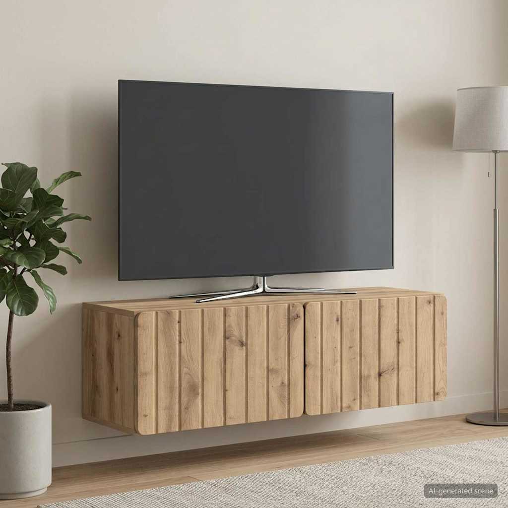 Fali TV szekrény 98 x 31 x 30 cm Kézműves Tölgy Szerelt Fa