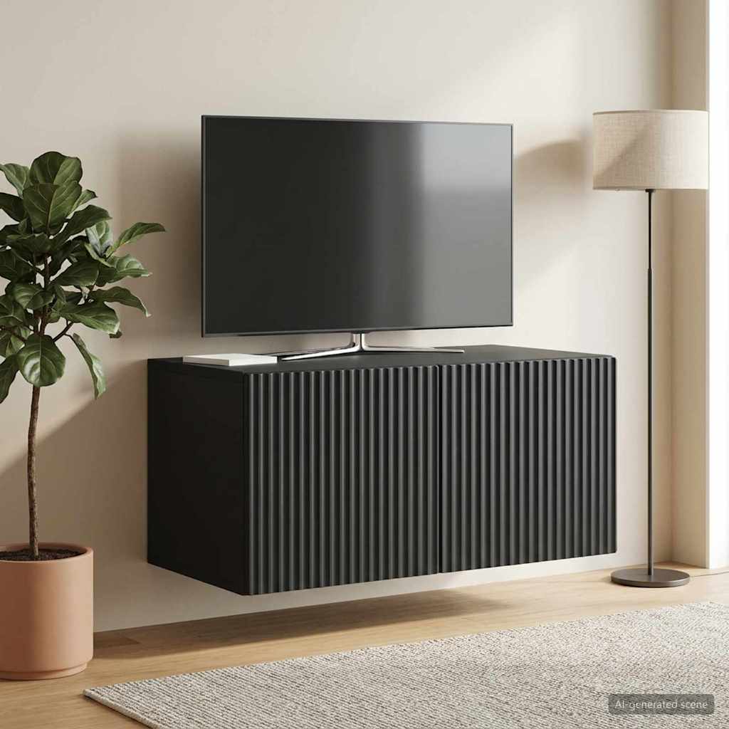 Fali TV szekrény Fekete 59,5 x 41 x 30 cm Szerelt Fa