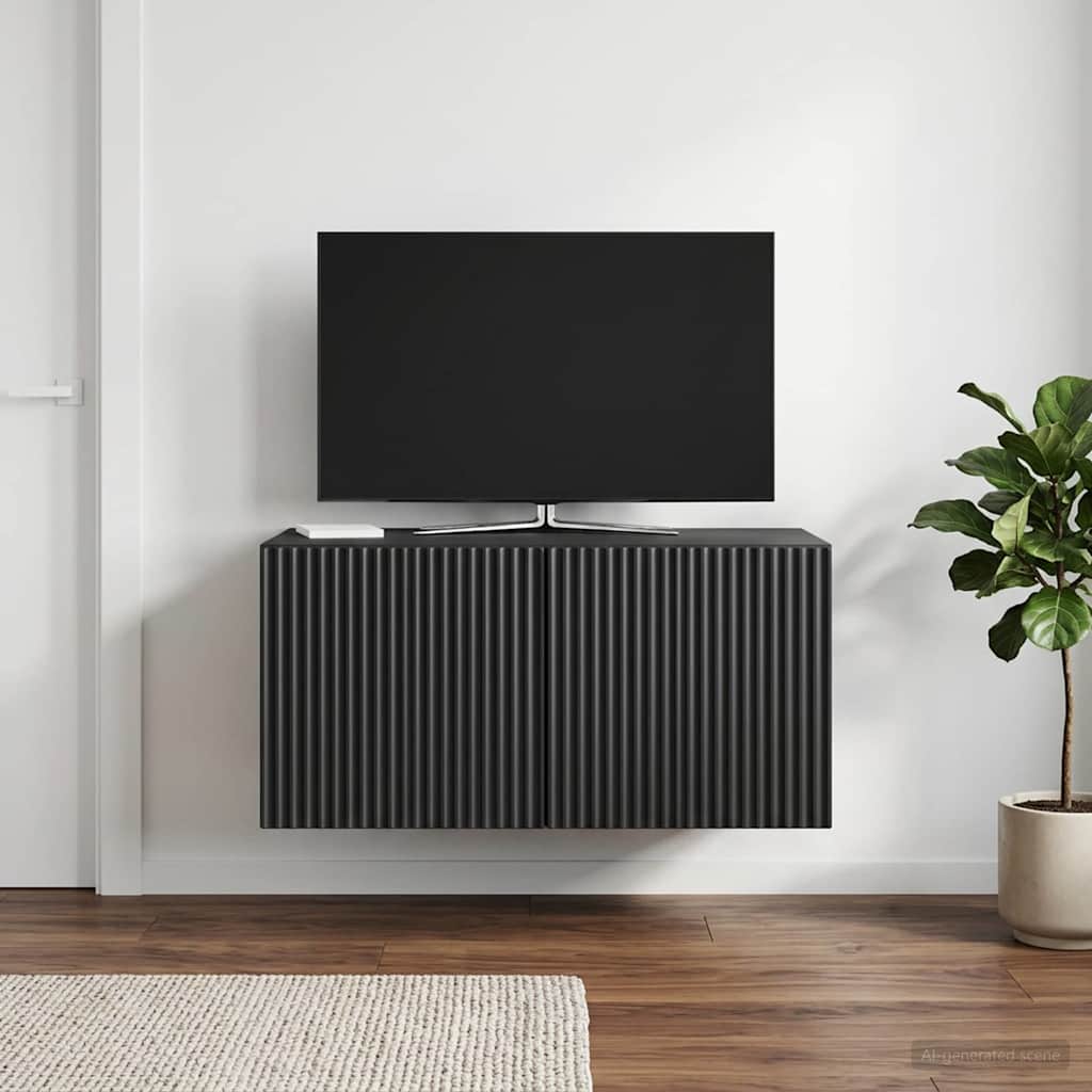 Fali TV szekrény Fekete 59,5 x 41 x 30 cm Szerelt Fa