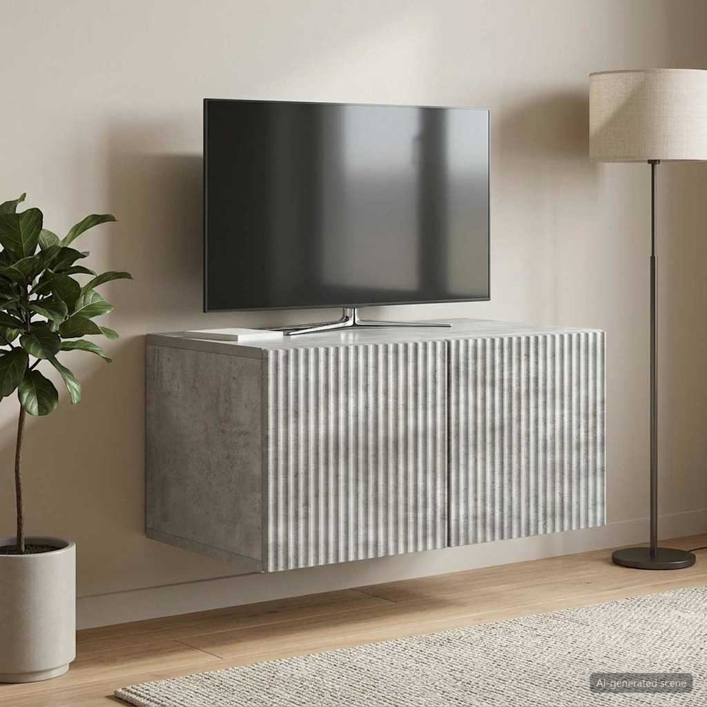 Fali TV szekrény Betonszürke 59,5 x 41 x 30 cm Szerelt Fa