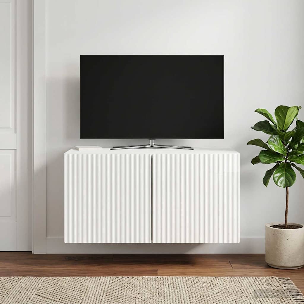 Fali TV szekrény Magasfényű Fehér 59,5 x 41 x 30 cm Szerelt Fa