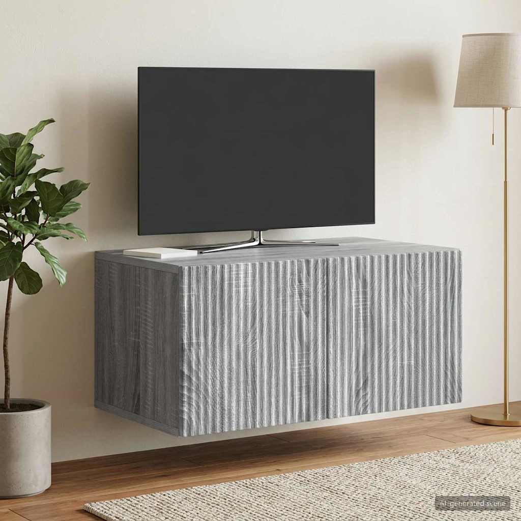 Fali TV szekrény Szürke Sonoma 59,5 x 41 x 30 cm Szerelt Fa