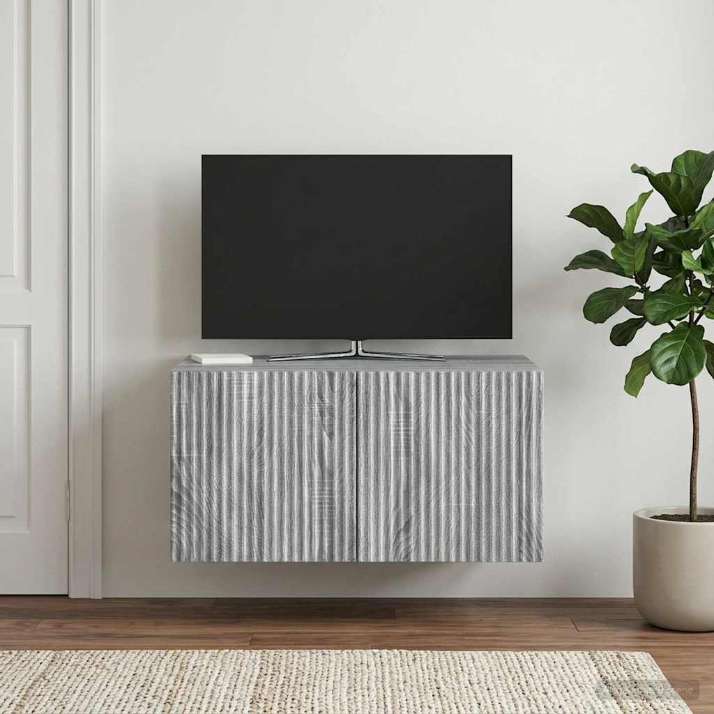 Fali TV szekrény Szürke Sonoma 59,5 x 41 x 30 cm Szerelt Fa