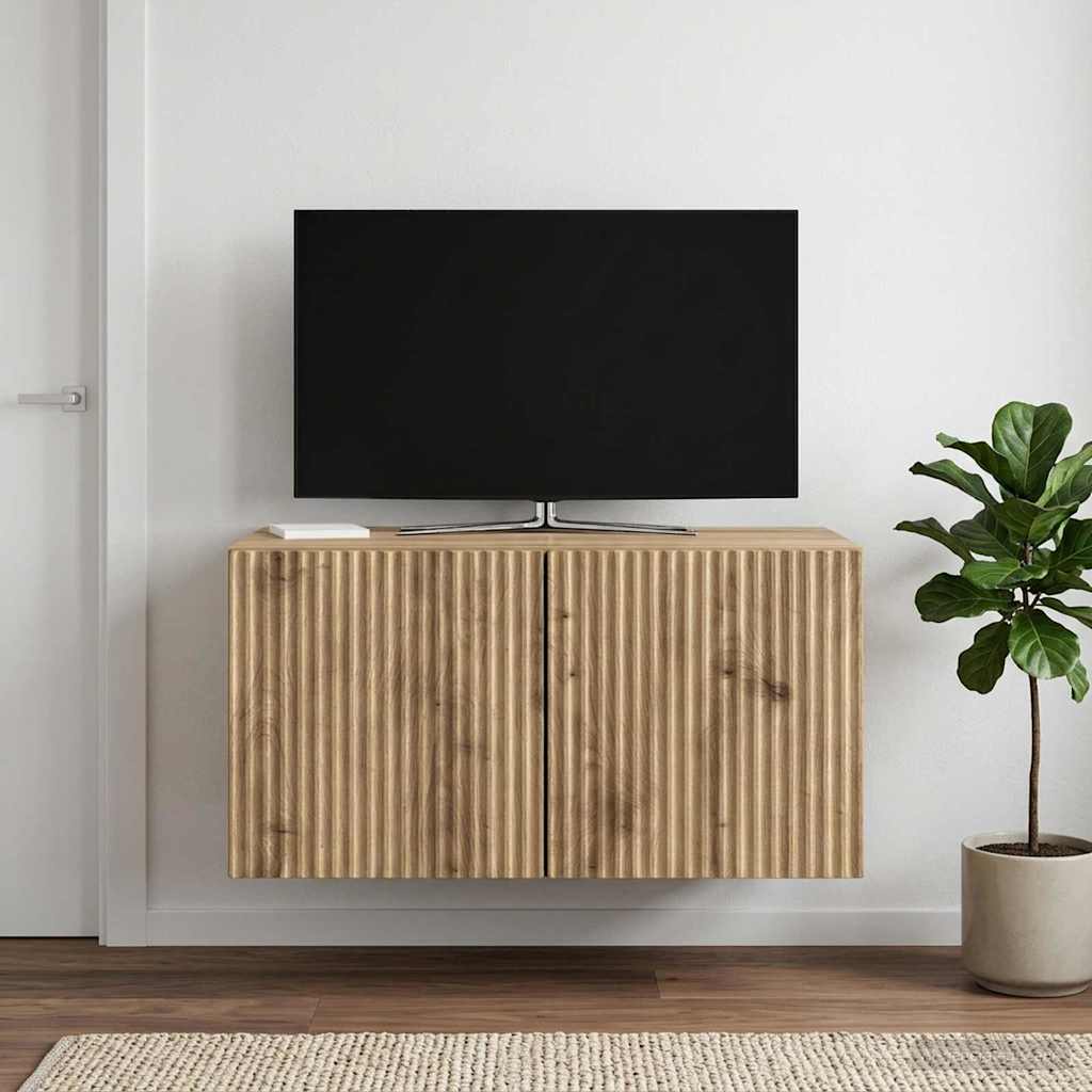 Fali TV szekrény 59,5 x 41 x 30 cm Kézműves Tölgy Szerelt Fa