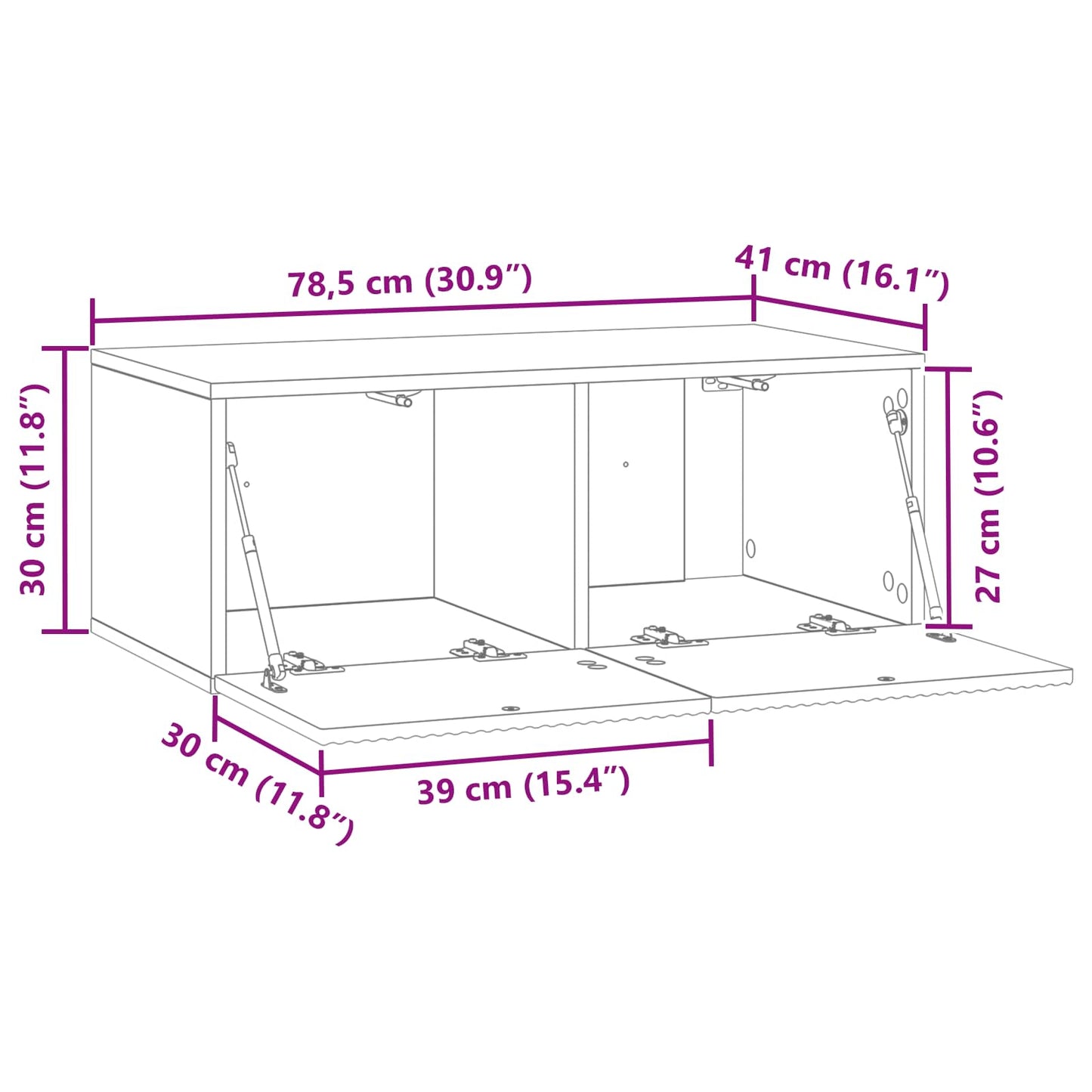 Fali TV szekrény Betonszürke 78,5 x 41 x 30 cm Szerelt Fa