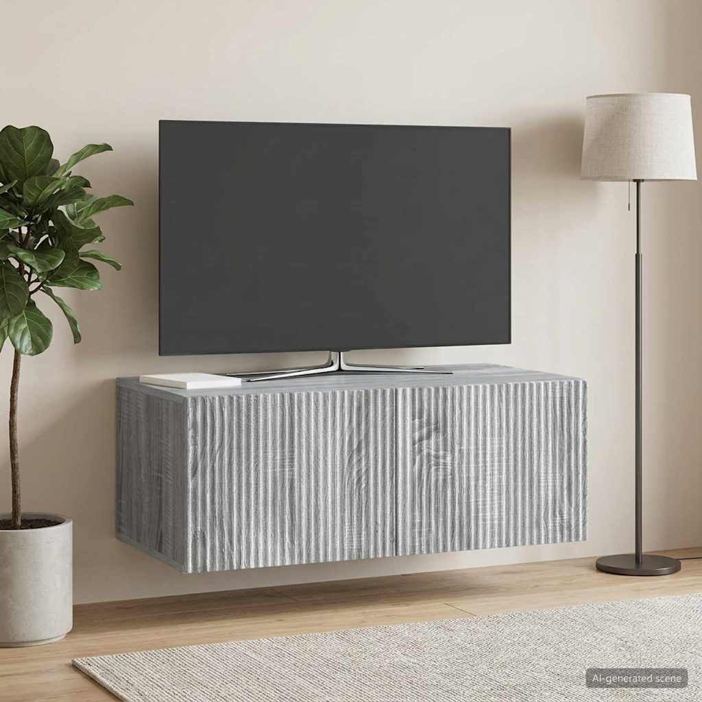 Fali TV szekrény Szürke Sonoma 78,5 x 41 x 30 cm Szerelt Fa