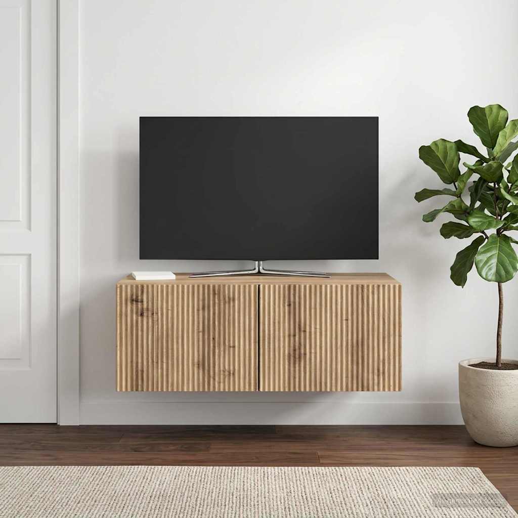 Fali TV szekrény 78,5 x 41 x 30 cm Kézműves Tölgy Szerelt Fa