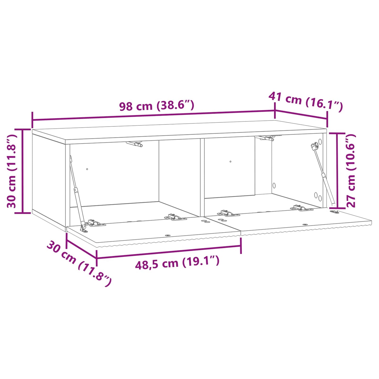 Fali TV szekrény Betonszürke 98 x 41 x 30 cm Szerelt Fa