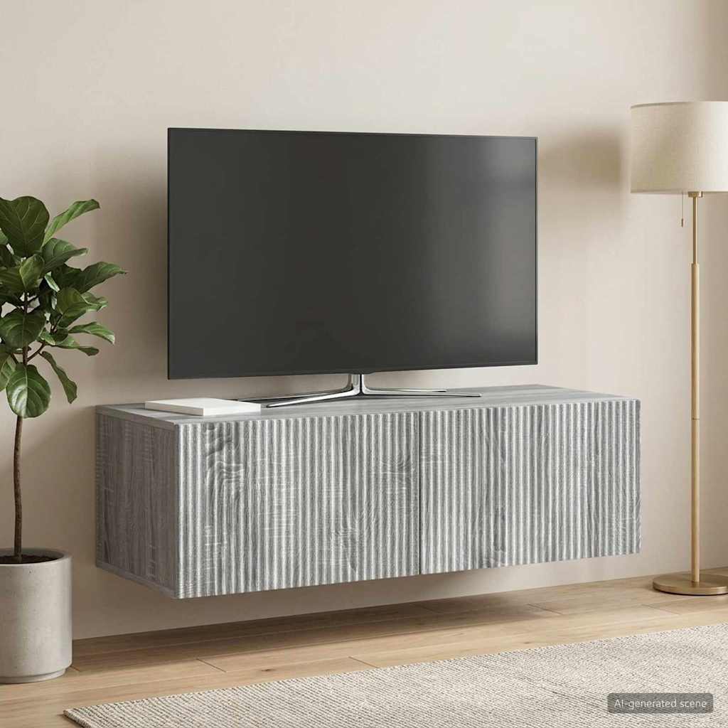 Fali TV szekrény Szürke Sonoma 98 x 41 x 30 cm Szerelt Fa
