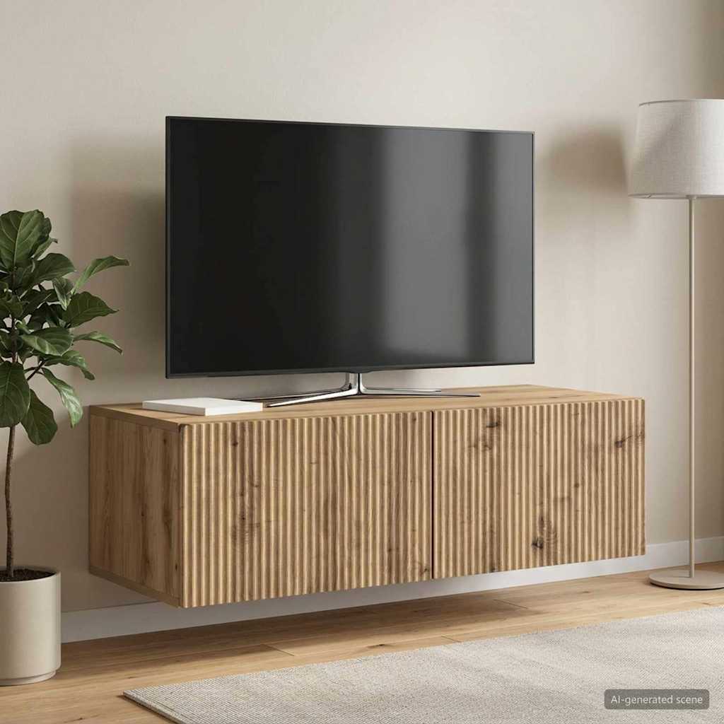 Fali TV szekrény 98 x 41 x 30 cm Kézműves Tölgy Szerelt Fa