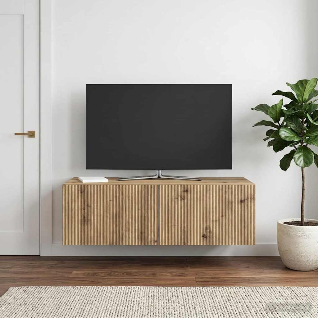 Fali TV szekrény 98 x 41 x 30 cm Kézműves Tölgy Szerelt Fa