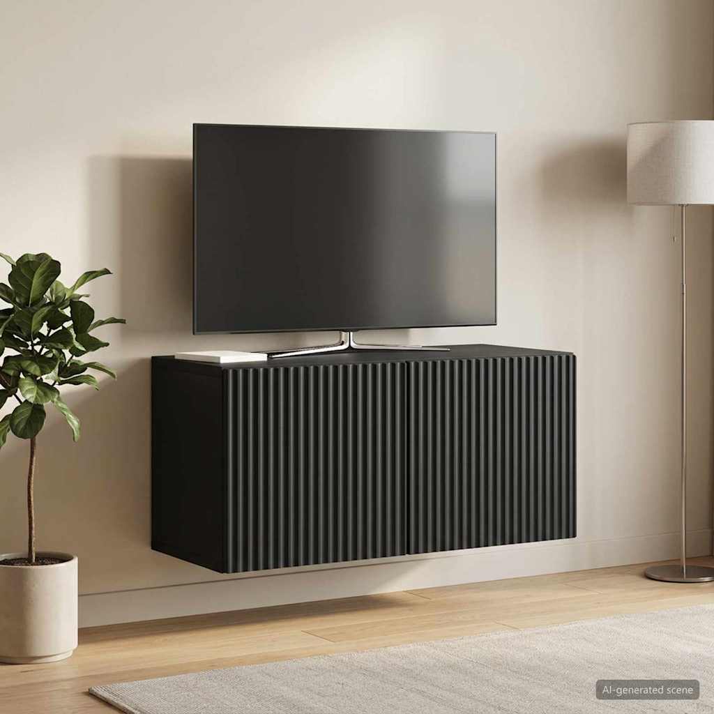 Fali TV szekrény Fekete 59,5 x 31 x 30 cm Szerelt Fa