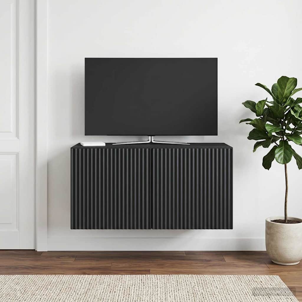 Fali TV szekrény Fekete 59,5 x 31 x 30 cm Szerelt Fa