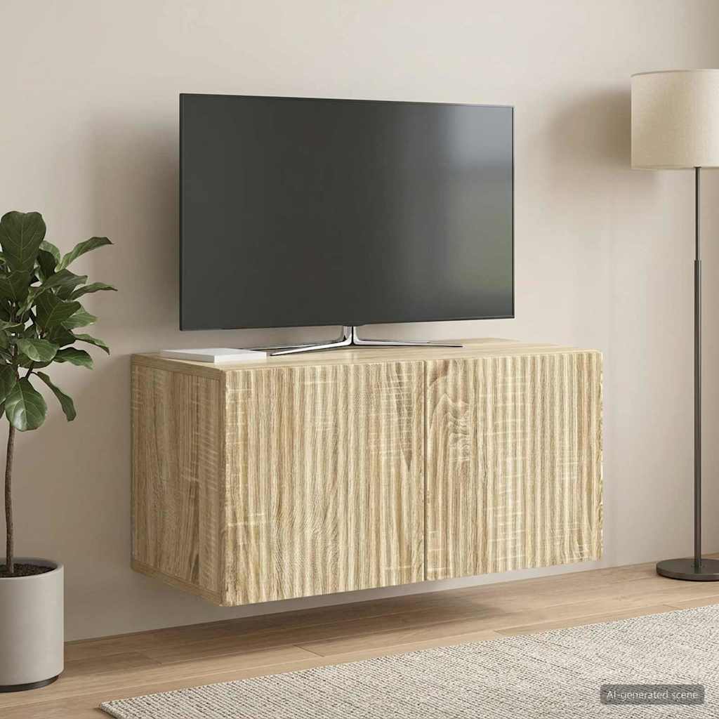 Fali TV szekrény Sonoma Tölgy 59,5 x 31 x 30 cm Szerelt Fa