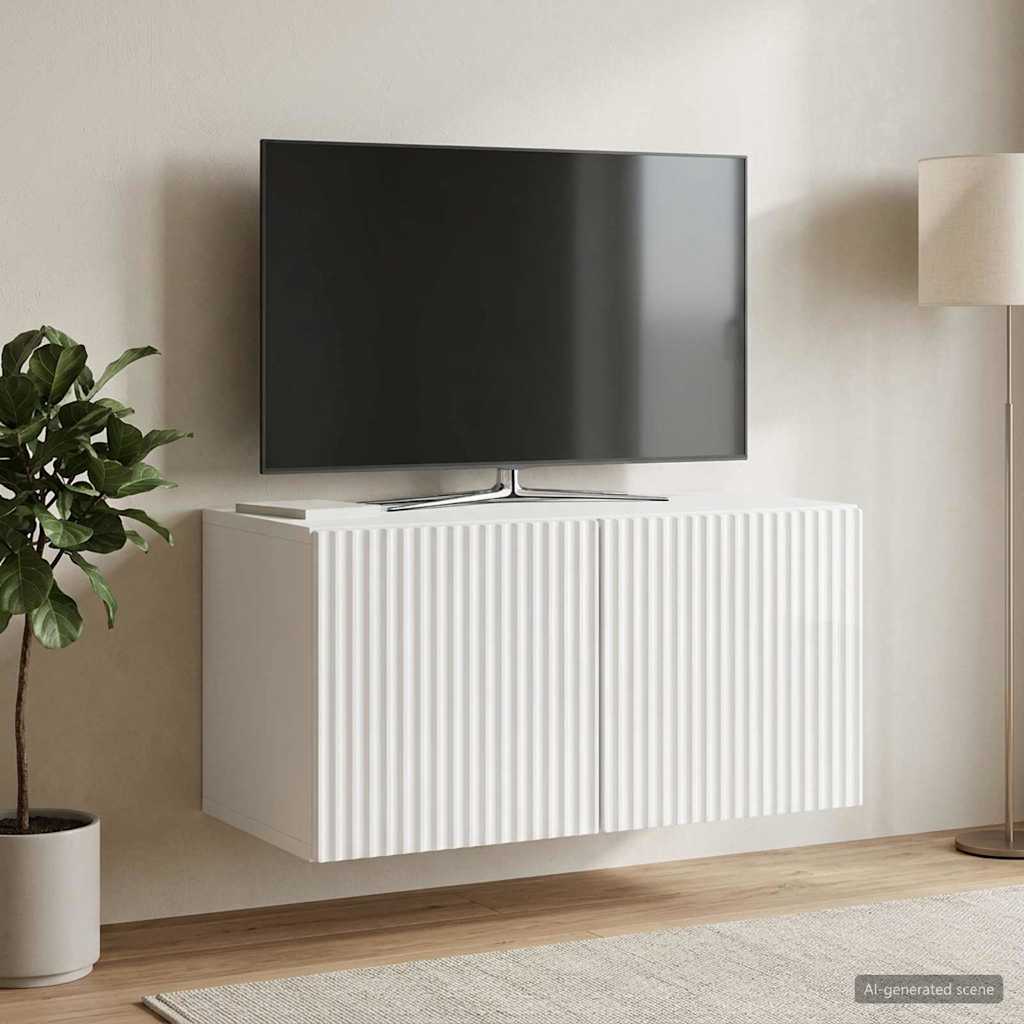Fali TV szekrény Magasfényű Fehér 59,5 x 31 x 30 cm Szerelt Fa