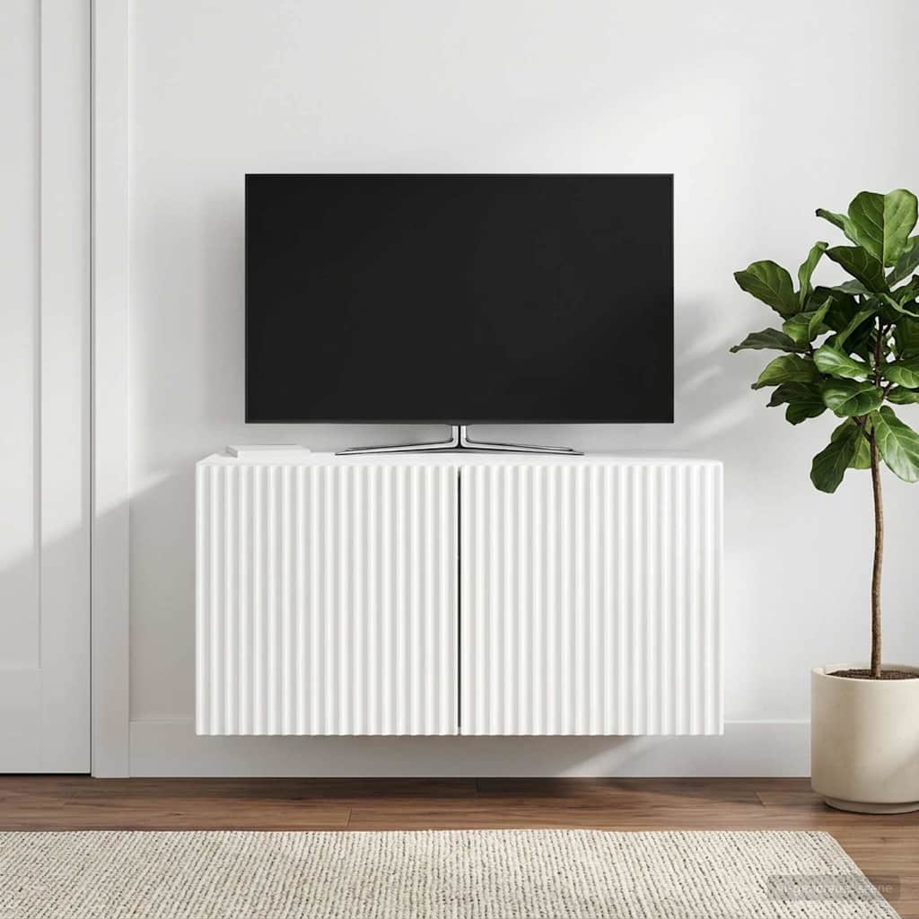 Fali TV szekrény Magasfényű Fehér 59,5 x 31 x 30 cm Szerelt Fa