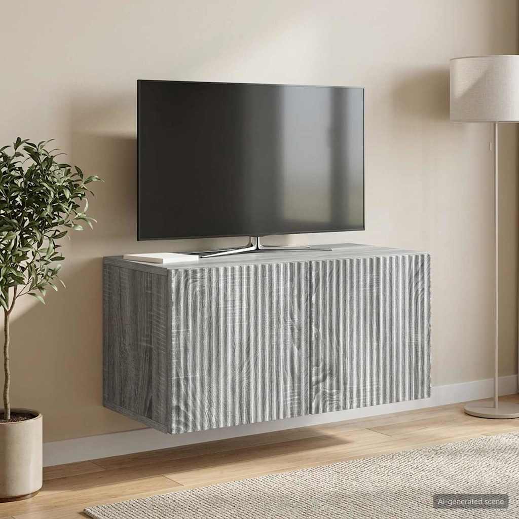 Fali TV szekrény Szürke Sonoma 59,5 x 31 x 30 cm Szerelt Fa