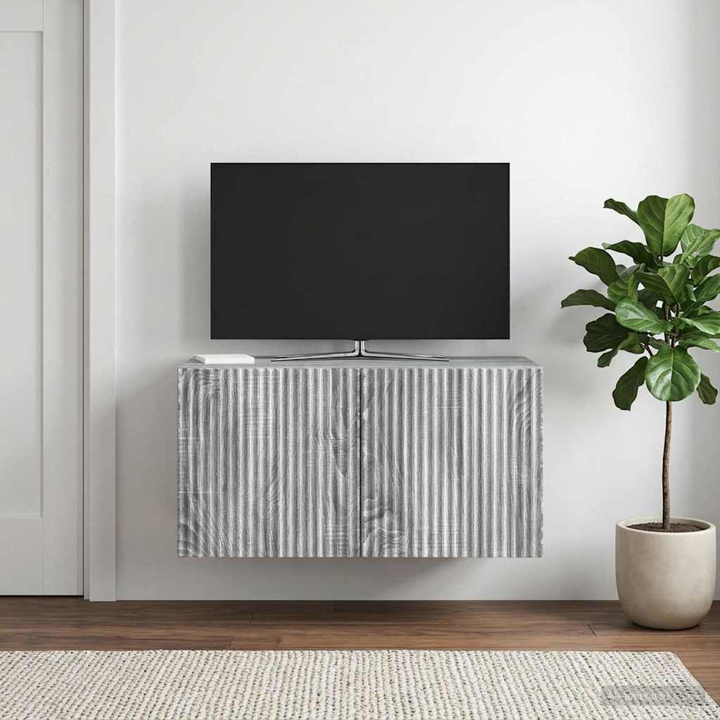 Fali TV szekrény Szürke Sonoma 59,5 x 31 x 30 cm Szerelt Fa