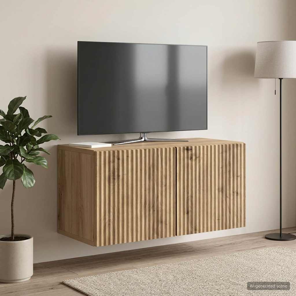 Fali TV szekrény 59,5 x 31 x 30 cm Kézműves Tölgy Szerelt Fa