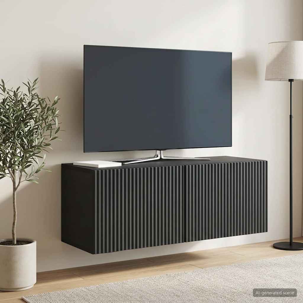 Fali TV szekrény Fekete 78,5 x 31 x 30 cm Szerelt Fa