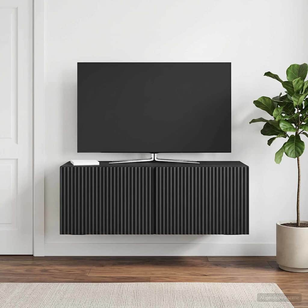 Fali TV szekrény Fekete 78,5 x 31 x 30 cm Szerelt Fa